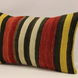 Ethnic Kilim Pillow, 12x20 Pillow Cover, Decorative Throw Cushion Cover, Bohemian Carpet Pillow, Handmade Lumbar Koef-852 - thumbnail 3