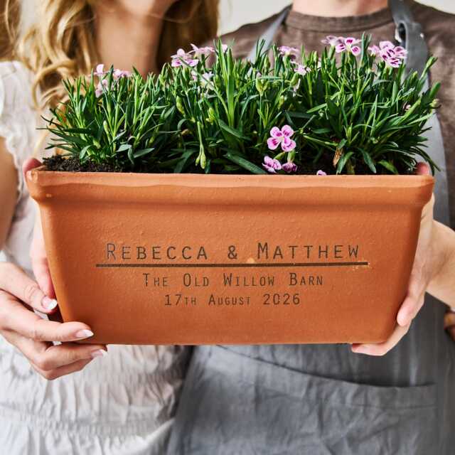 Personalised Wedding Gift Terracotta Plant Trough - Window Box - image 1