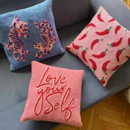 Handmade Punch Needle Pillow Cover Tibetan Tiger, Chili Pepper, Love Your Self Cushion Cover - thumbnail 2