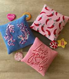Handmade Punch Needle Pillow Cover Tibetan Tiger, Chili Pepper, Love Your Self Cushion Cover - thumbnail 1