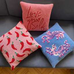 Handmade Punch Needle Pillow Cover Tibetan Tiger, Chili Pepper, Love Your Self Cushion Cover - thumbnail 3