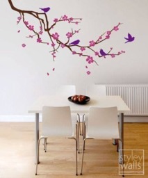 Cherry Blossom Branch & Birds Wall Decal, Decal Sticker, Blossomtree For Nursery Home Decor - thumbnail 1
