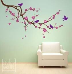 Cherry Blossom Branch & Birds Wall Decal, Decal Sticker, Blossomtree For Nursery Home Decor - thumbnail 2