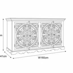 Hand Carved Natural Wood Sideboard - Ornate Rustic Storage Cabinet H90cm ?? W160cm 4 Doors Boho Hallway Dining Room Furniture - thumbnail 4