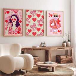 King & Queen Of Hearts Poster Set - Retro Valentine Wall Art, Fun Love Card Print Decor With Bows - thumbnail 3