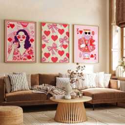 King & Queen Of Hearts Poster Set - Retro Valentine Wall Art, Fun Love Card Print Decor With Bows - thumbnail 2