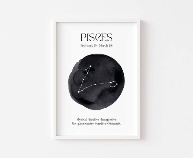 Pisces Zodiac Print - Astrology Prints Star Wall Art Celestial Sign Spiritual Poster Constellation Neptune Water - image 1