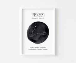 Pisces Zodiac Print - Astrology Prints Star Wall Art Celestial Sign Spiritual Poster Constellation Neptune Water - thumbnail 1