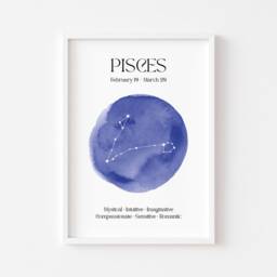 Pisces Zodiac Print - Astrology Prints Star Wall Art Celestial Sign Spiritual Poster Constellation Neptune Water - thumbnail 2