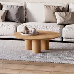 Round Coffee Table - Unique Coffee Table Wood Minimalist Oak Original Japandi - thumbnail 3