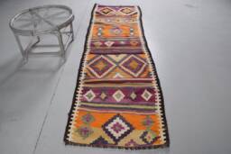 Vintage Rug, Herki Rugs For Bedroom, Oushak Turkish 2.7x8.8 Ft Accent Rugs, Purple Floor , Outdoor Kitchen - thumbnail 1