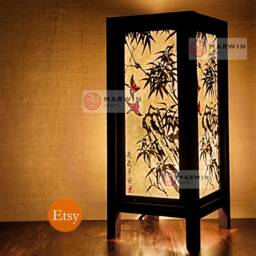 Asian Oriental Bird Bamboo Japanese Lamp Zen Bedside Floor Table Paper Light Shades Bedroom Home Decor Living Room - thumbnail 3