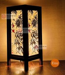Asian Oriental Bird Bamboo Japanese Lamp Zen Bedside Floor Table Paper Light Shades Bedroom Home Decor Living Room