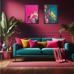 Tropical Maximalist Yellow Bird Set - Hot Pink & Teal Exotic Prints Vibrant Jungle Wall Art For Bold Interiors - thumbnail 3