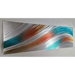 Modern, Abstract, Contemporary Metal Wall Art, By R Toomer Art. Tempest. Teal, Copper, Orange & Silver. Indoor/Outdoor - thumbnail 2