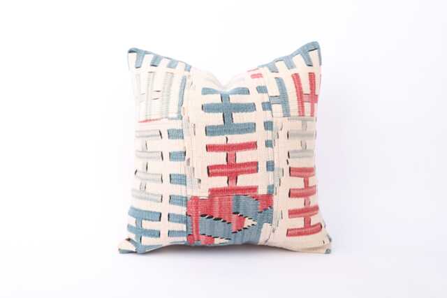 Vintage Turkish Kilim Pillow Cover Handwoven Wool Cushion - 16x16 - image 1