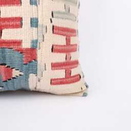Vintage Turkish Kilim Pillow Cover Handwoven Wool Cushion - 16x16 - thumbnail 2