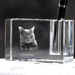 Chartreux , Crystal Pen Holder With Cat, Souvenir, Decoration, Limited Edition, Collection - thumbnail 2