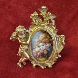 Vintage Style Cherub Picture Frame - Antique Gold Resin Floral Baroque 3 X 2 Inch Shabby Chic Angel Photo - Gift For Her - thumbnail 1