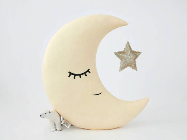 Pale Yellow Crescent Moon Cushion For Nursery Decor, Baby Shower Gift Idea Dreamy Pillow Gender Neutral Newborn Bed Children Sky Teepee - image 1