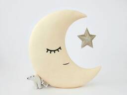 Pale Yellow Crescent Moon Cushion For Nursery Decor, Baby Shower Gift Idea Dreamy Pillow Gender Neutral Newborn Bed Children Sky Teepee - thumbnail 1