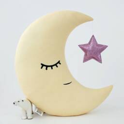 Pale Yellow Crescent Moon Cushion For Nursery Decor, Baby Shower Gift Idea Dreamy Pillow Gender Neutral Newborn Bed Children Sky Teepee - thumbnail 3