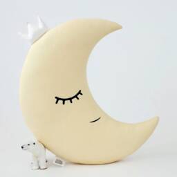 Pale Yellow Crescent Moon Cushion For Nursery Decor, Baby Shower Gift Idea Dreamy Pillow Gender Neutral Newborn Bed Children Sky Teepee - thumbnail 2