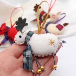 Handmade Felt Reindeer Decoration With Tartan Scarf Christmas Decor - thumbnail 3