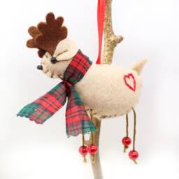 Handmade Felt Reindeer Decoration With Tartan Scarf Christmas Decor - thumbnail 1