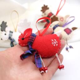 Handmade Felt Reindeer Decoration With Tartan Scarf Christmas Decor - thumbnail 2
