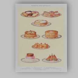Vintage French Pastries & Cakes Dessert Illustration Canvas Wall Art Print Decor Picture Ready To Hang - thumbnail 1