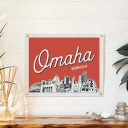 Omaha, Nebraska Felt Poster Banner - City Skyline Wall Art Print Sign. Vintage City Line Drawing Pennant Home Decor. Handmade Gift Idea - thumbnail 2