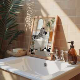 Zebra in The Bath Print, Quirky Bathroom Wall Art, Funny Retro Orange Decor, Animal Poster - thumbnail 1