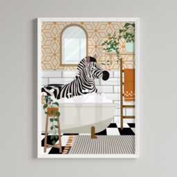 Zebra in The Bath Print, Quirky Bathroom Wall Art, Funny Retro Orange Decor, Animal Poster - thumbnail 3