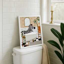 Zebra in The Bath Print, Quirky Bathroom Wall Art, Funny Retro Orange Decor, Animal Poster - thumbnail 2