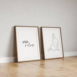 Bathroom Prints Set Of 2 - Print Wall Art Woman Figure Female Line & Relax Decor - thumbnail 2