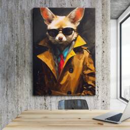 Secret Service Fox Animal Abstract Oil Painting Splatter Style Wall Art, Framed Canvas Poster Print, Home Kitchen Office Room Decor - thumbnail 1