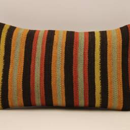Vintage Turkish Kilim Lumbar Pillow Cover, Wool Accent - 12x20 In - thumbnail 2