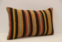 Vintage Turkish Kilim Lumbar Pillow Cover, Wool Accent - 12x20 In - thumbnail 1