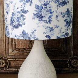 Blue & White Rose Floral Lampshade Shabby Chic Lamp Shade Cottage Bedroom Free Gift - thumbnail 3