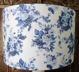 Blue & White Rose Floral Lampshade Shabby Chic Lamp Shade Cottage Bedroom Free Gift - thumbnail 1