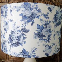 Blue & White Rose Floral Lampshade Shabby Chic Lamp Shade Cottage Bedroom Free Gift - thumbnail 2