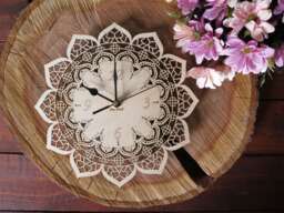 Filigree Mandala Wall Clock Silent Birch Wood Decor - thumbnail 1