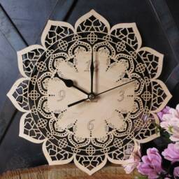 Filigree Mandala Wall Clock Silent Birch Wood Decor - thumbnail 2