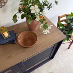 Freestanding Vintage Sliding Door Sideboard Painted Navy Blue & Gold - thumbnail 3