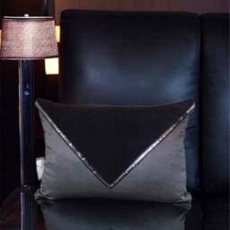 Black Faux Fur & Gray Shiny Fabric Decorative Pillow Cover With Black Edge, Home Decor, Living Room, Cushion, Throw Pillow, Gifts For Her - thumbnail 2
