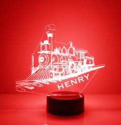 Light Up Train, Custom Engraved Night Light, Personalized Free, 16 Color Options With Remote Control, Table Kids Room