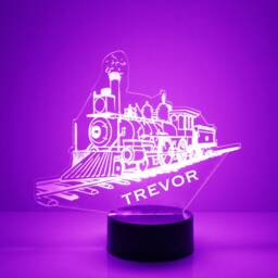 Light Up Train, Custom Engraved Night Light, Personalized Free, 16 Color Options With Remote Control, Table Kids Room - thumbnail 4