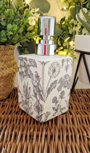 Lovely Black Floral Toile Decoupaged Ceramic Soap Dispenser.hand Decorated - image 1