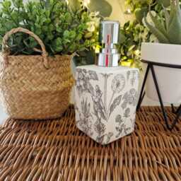 Lovely Black Floral Toile Decoupaged Ceramic Soap Dispenser.hand Decorated - thumbnail 3